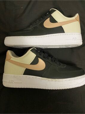 Nike Air Force 1 Low — Black, Cream & Pale Peach Swoosh